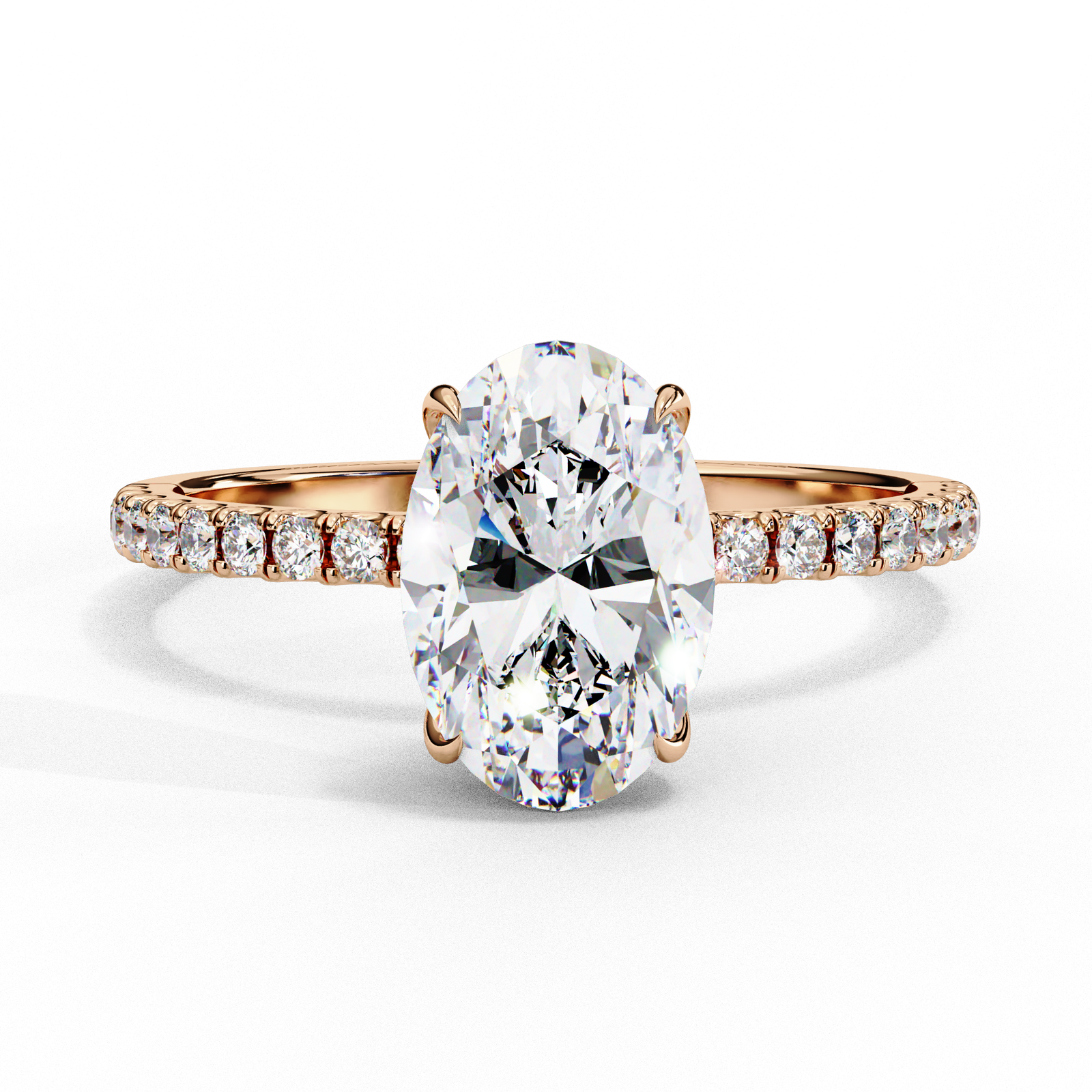 Oval Cut Diamond Engagement Ring with Pavé Band in Gold