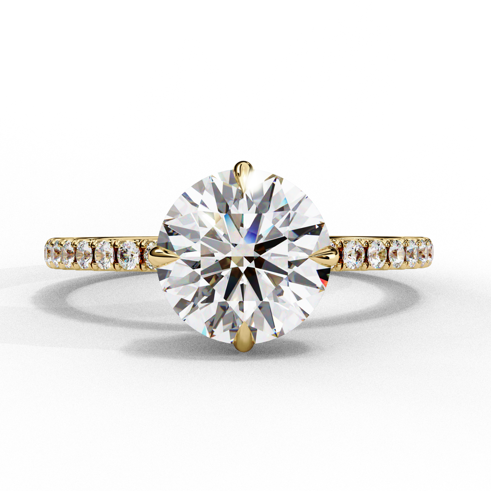 Round Brilliant Cut Diamond Engagement Ring with Pave Band
