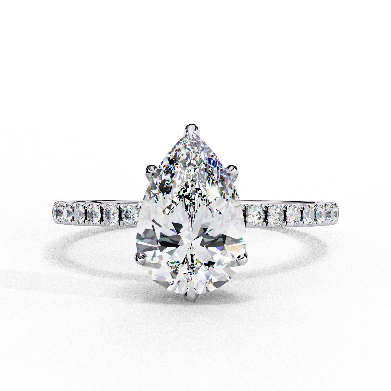 Pear Cut Diamond Engagement Ring with Pave Band