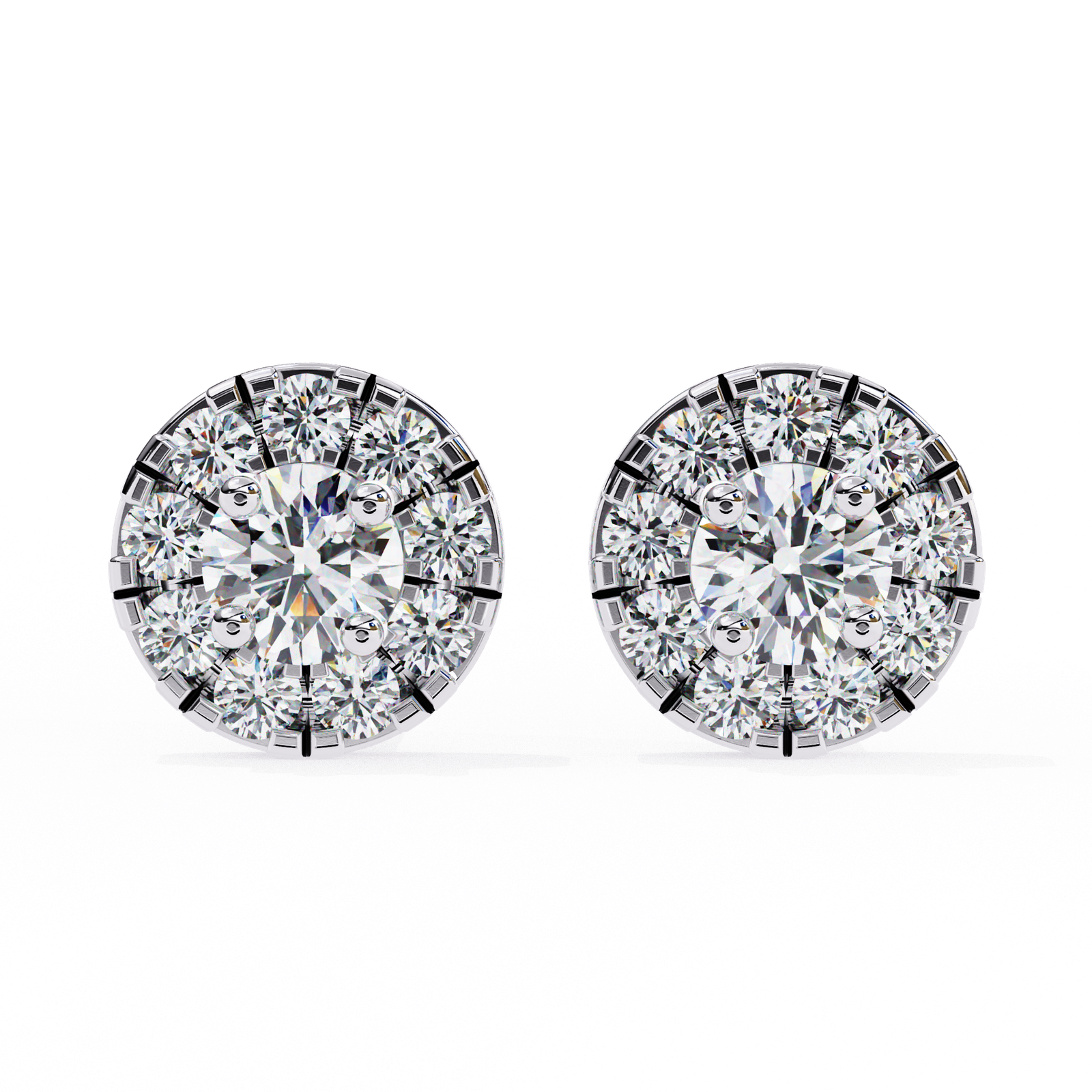 Diamond Halo Stud Earrings with Prong Setting
