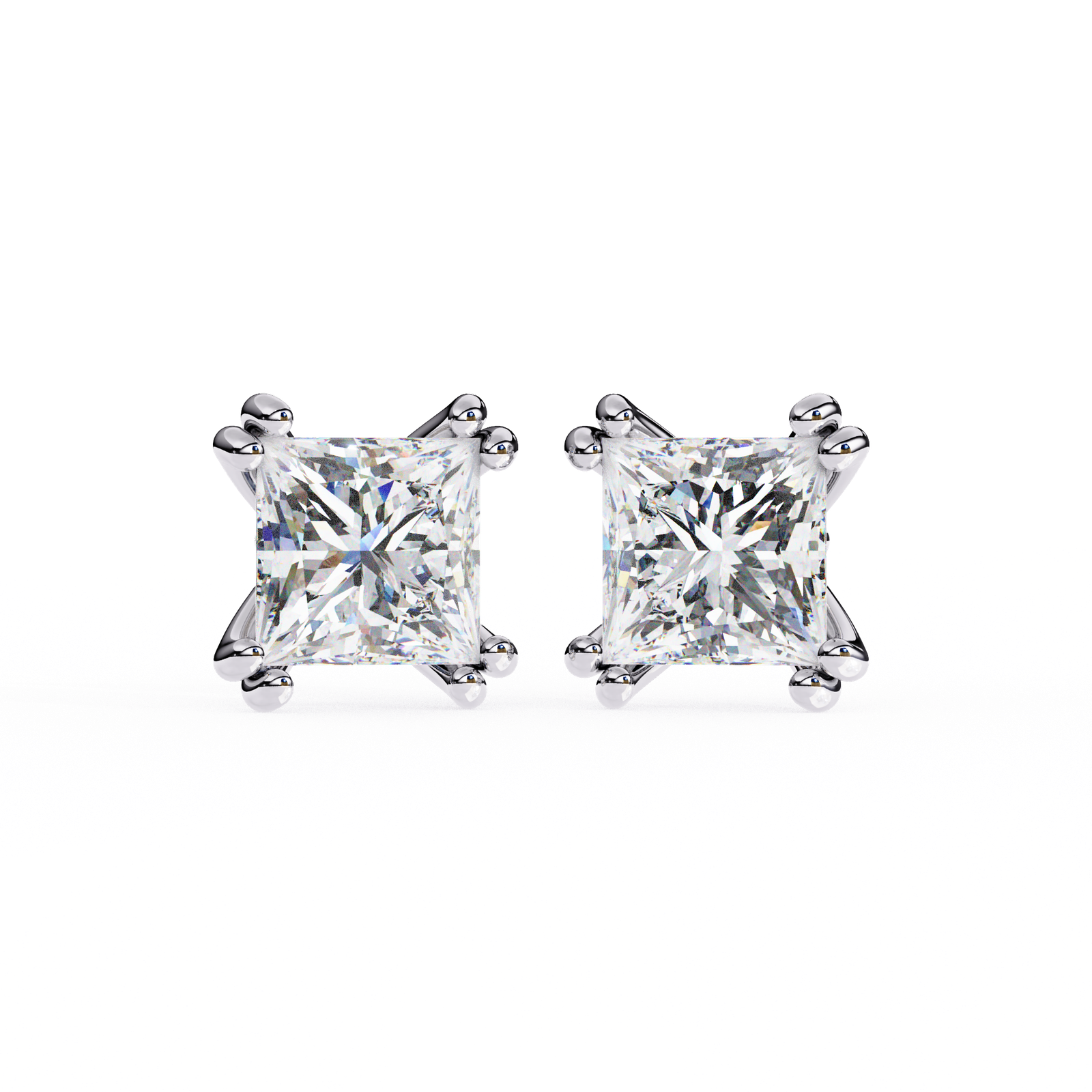 Princess Cut Diamond Stud Earrings with 4-Prong Setting
