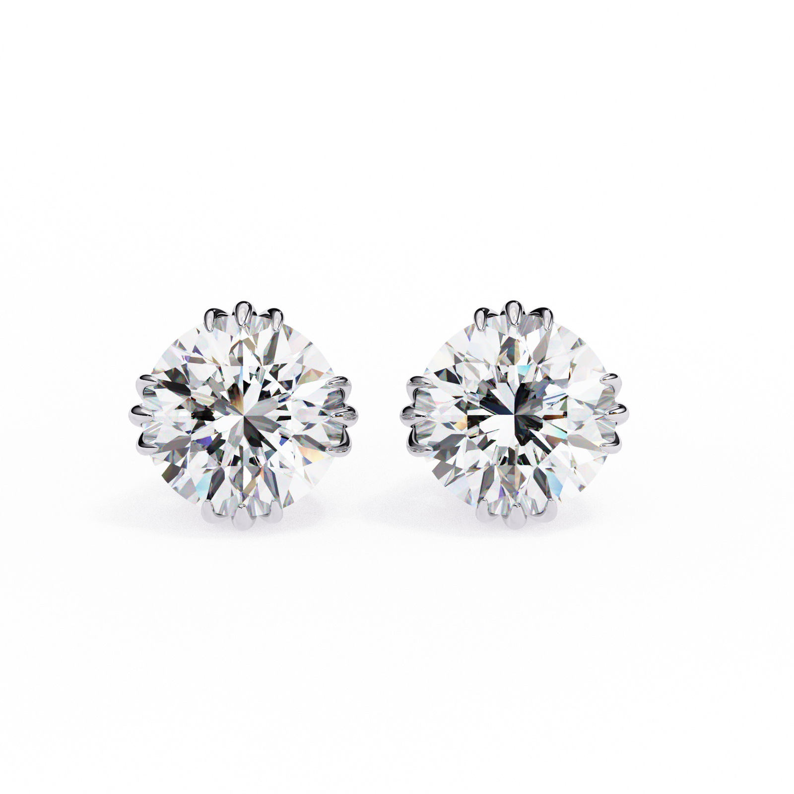 Round Diamond Stud Earrings with Lotus-Inspired Setting